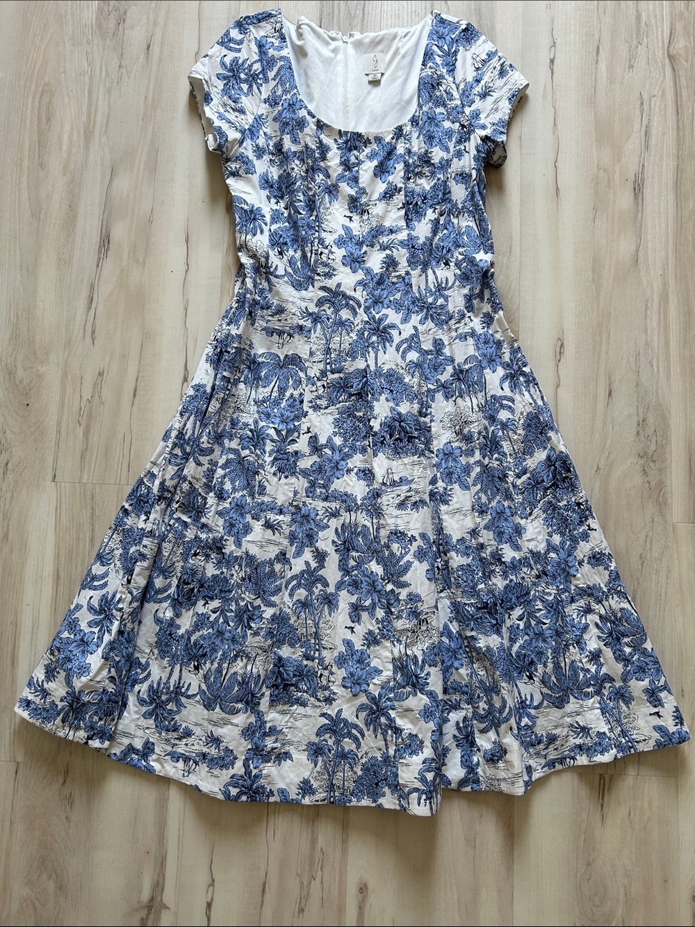 Joie Blue and White Floral Fit-and-Flare Dress
